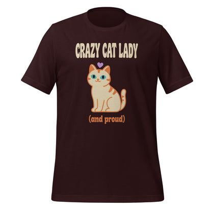 Crazy Cat Lady and Proud retro Y2K tee — Oxblood Black, front