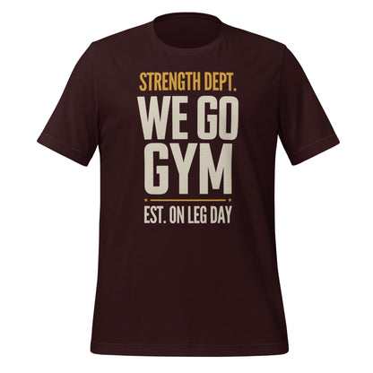 We Go Gym vintage athletic gym tee — Oxblood Black, front