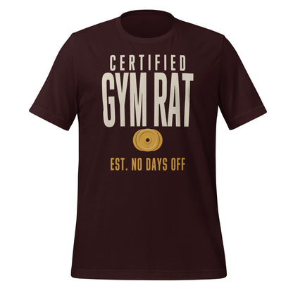 Certified Gym Rat vintage athletic tee — Oxblood Black, front