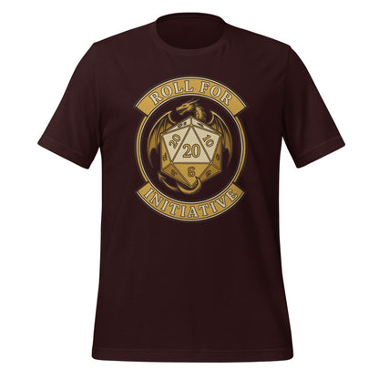 Roll For Initiative d20 dragon tabletop RPG tee — Oxblood Black, front