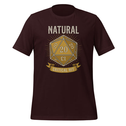Natural 20 critical hit d20 tabletop RPG tee — Oxblood Black, front