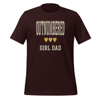Girl Dad Outnumbered & Proud tee — Oxblood Black, front