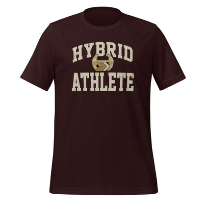 Hybrid Athlete vintage varsity tee — Oxblood Black, front