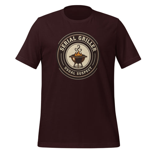 Serial Griller Shirt, Funny BBQ Gift for Dad, Pitmaster Grill Tee — Retro Smokehouse Badge