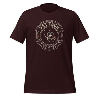 Vet Tech Crest retro veterinary technician tee — Oxblood Black, front