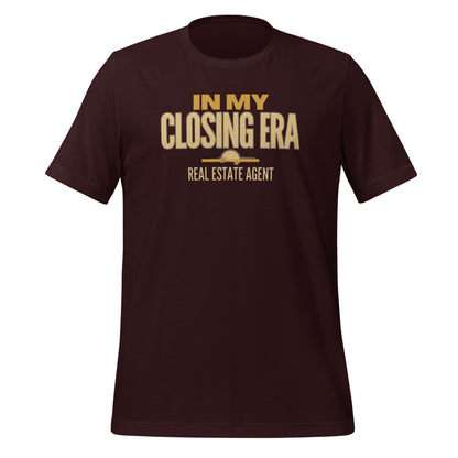 In My Closing Era real estate agent tee — Oxblood Black, front