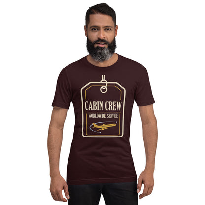 Worldwide Service cabin crew tee — Oxblood Black, on model