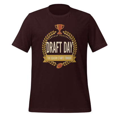 Draft Day Almanac vintage fantasy football draft tee — Oxblood Black, front