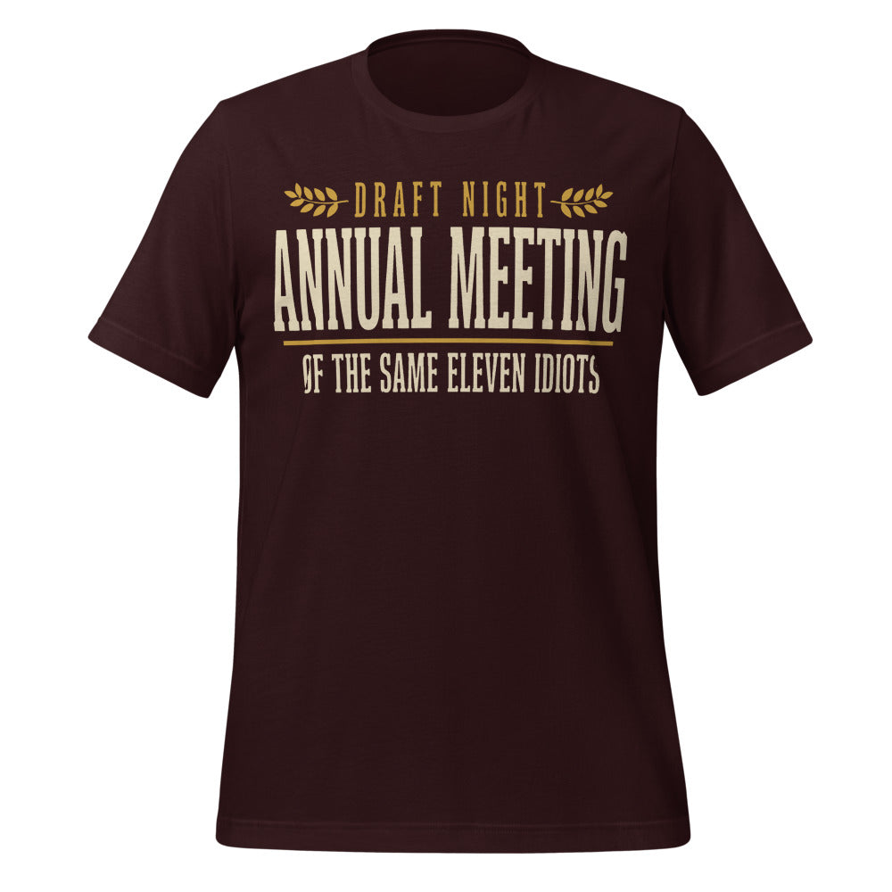 Annual Meeting of the Same Eleven Idiots funny fantasy football draft tee — Oxblood Black, front