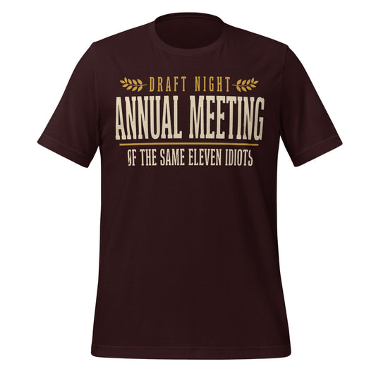 Annual Meeting of the Same Eleven Idiots funny fantasy football draft tee — Oxblood Black, front