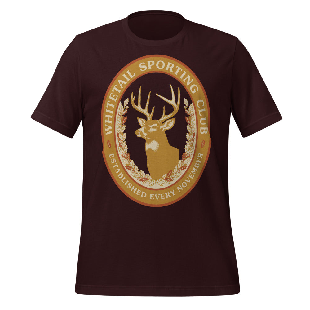 Whitetail Sporting Club vintage deer hunting tee — Oxblood Black, front