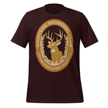 Whitetail Sporting Club vintage deer hunting tee — Oxblood Black, front