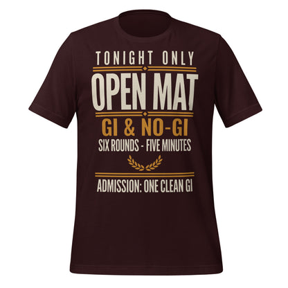 Open Mat Tonight Brazilian jiu jitsu t-shirt — Oxblood Black, front