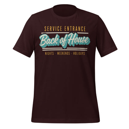 Line Cook Back of House retro diner service sign t-shirt — Oxblood Black, front
