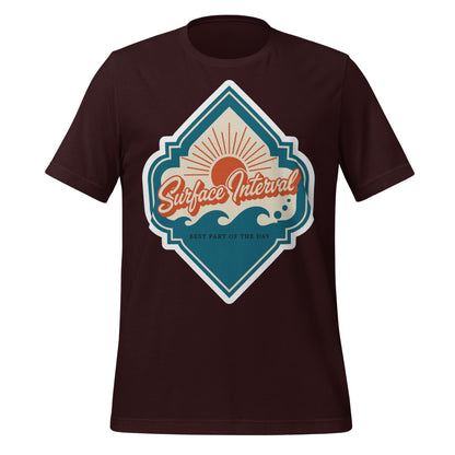Surface Interval vintage scuba diving travel decal t-shirt — Oxblood Black, front