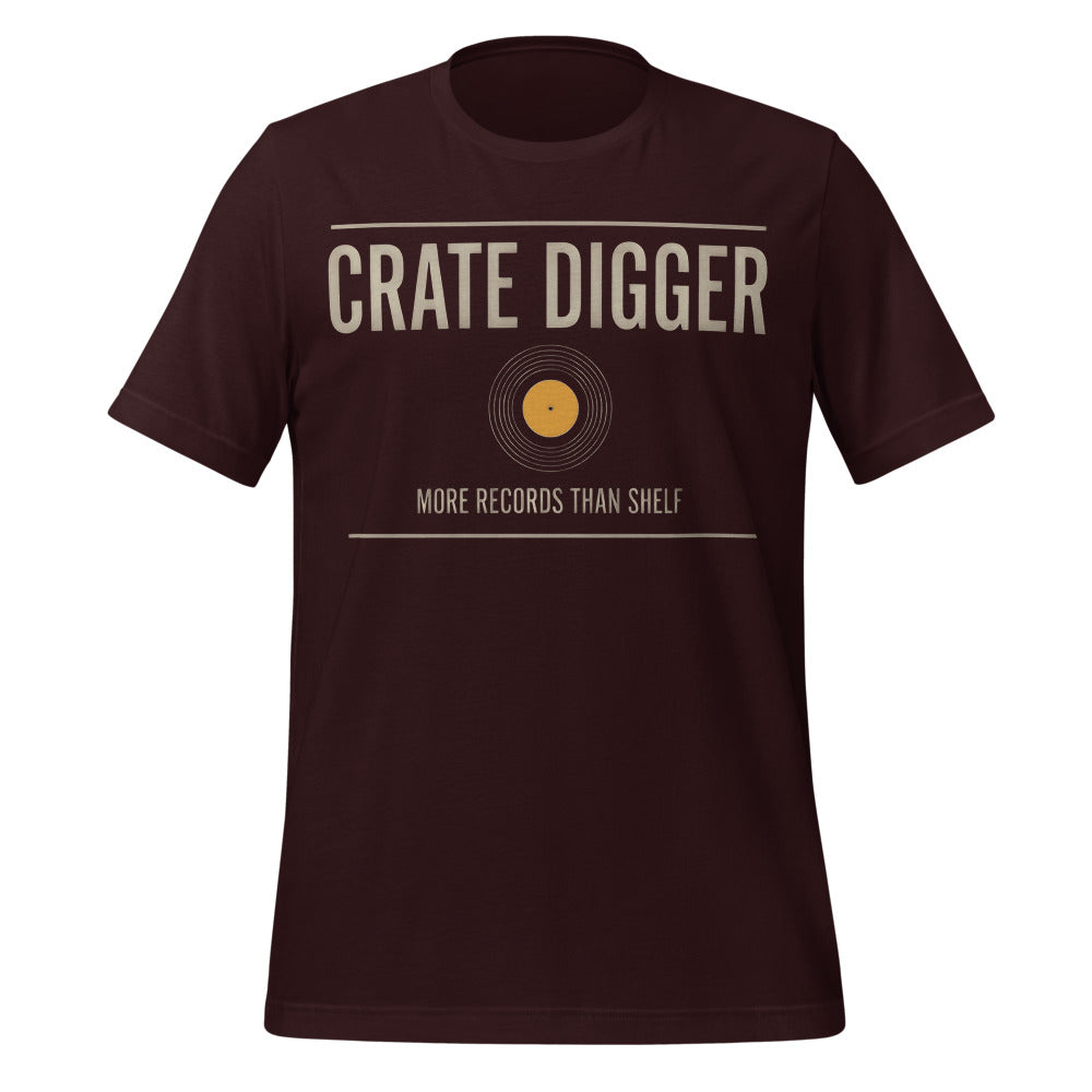 Crate Digger vinyl record tee — Oxblood Black, front