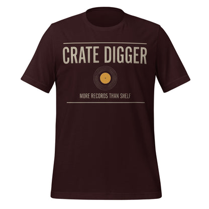 Crate Digger vinyl record tee — Oxblood Black, front