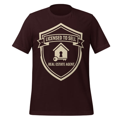 Licensed to Sell real estate agent tee — Oxblood Black, front