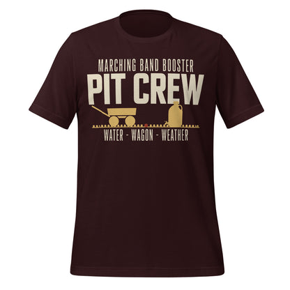 Pit Crew marching band booster t-shirt — Oxblood Black, front