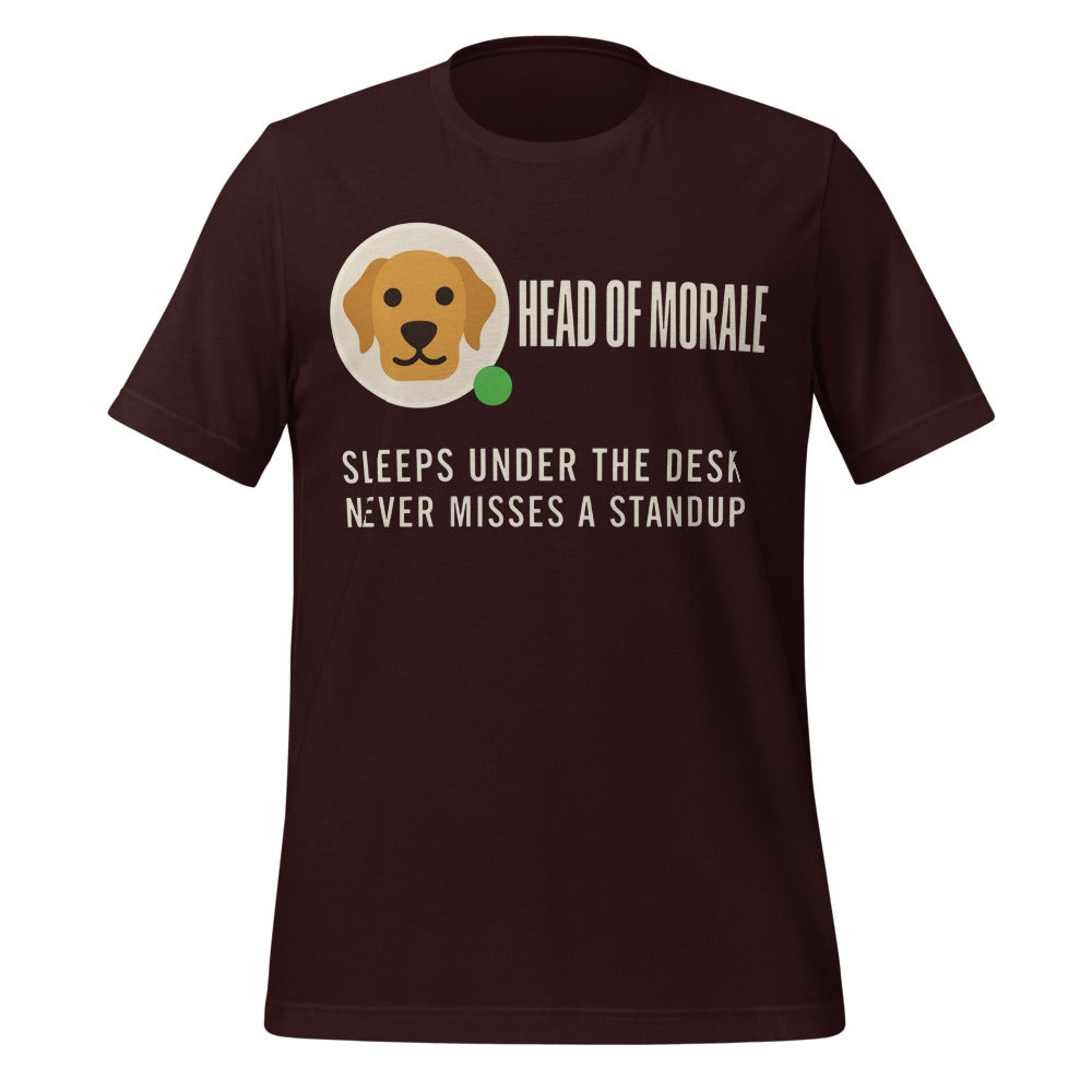 Head of Morale dog profile card unisex t-shirt — Oxblood Black, front
