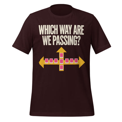 Which Way Are We Passing funny mahjong tee — Oxblood Black, front