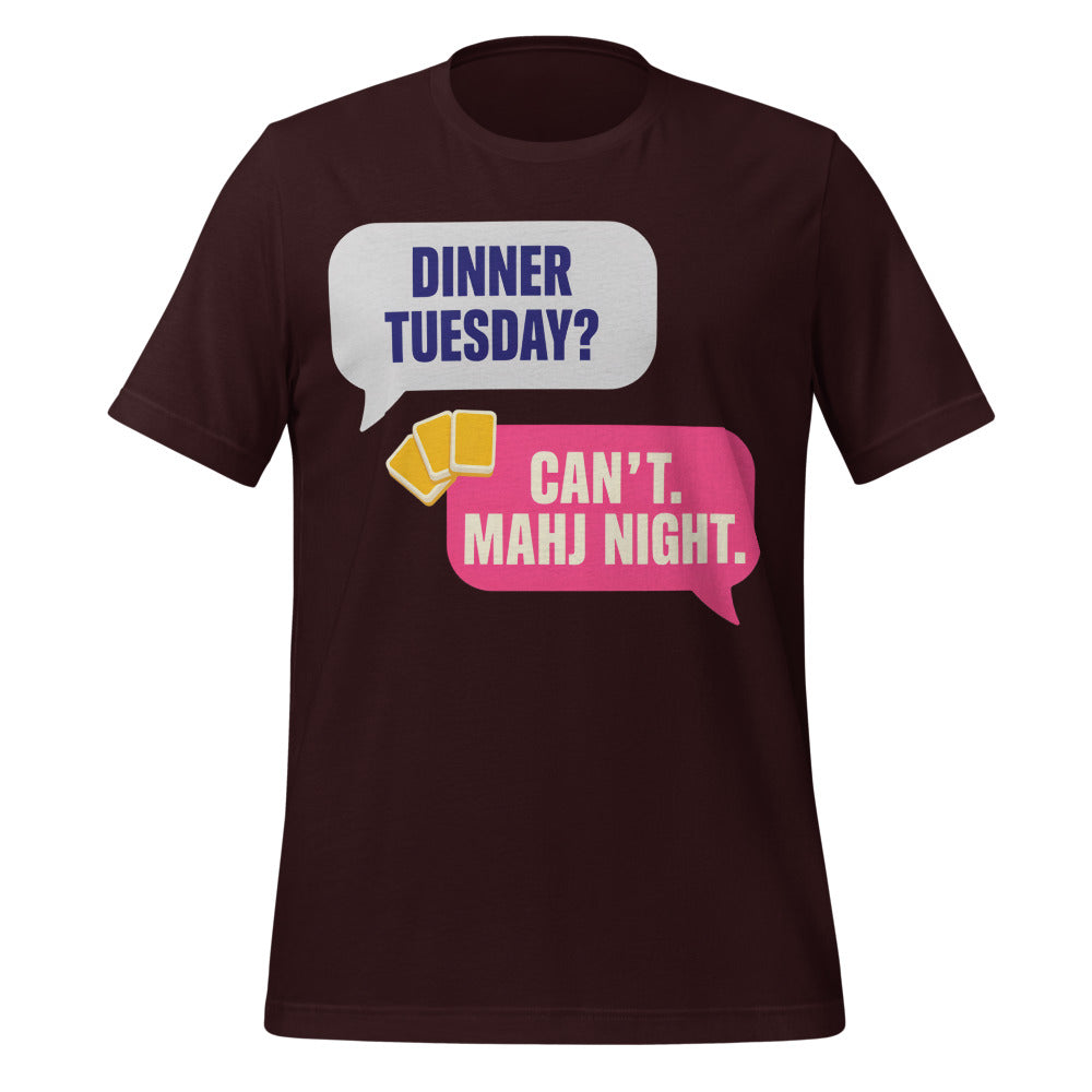 Mahj Night funny mahjong tee — Oxblood Black, front