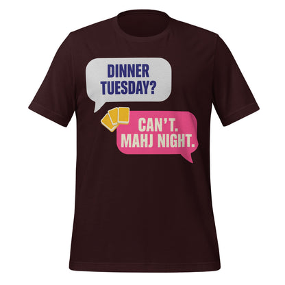 Mahj Night funny mahjong tee — Oxblood Black, front