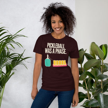 Pickleball Was A Phase funny mahjong tee — Oxblood Black, on model