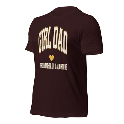 Girl Dad retro varsity tee — Oxblood Black, front-right