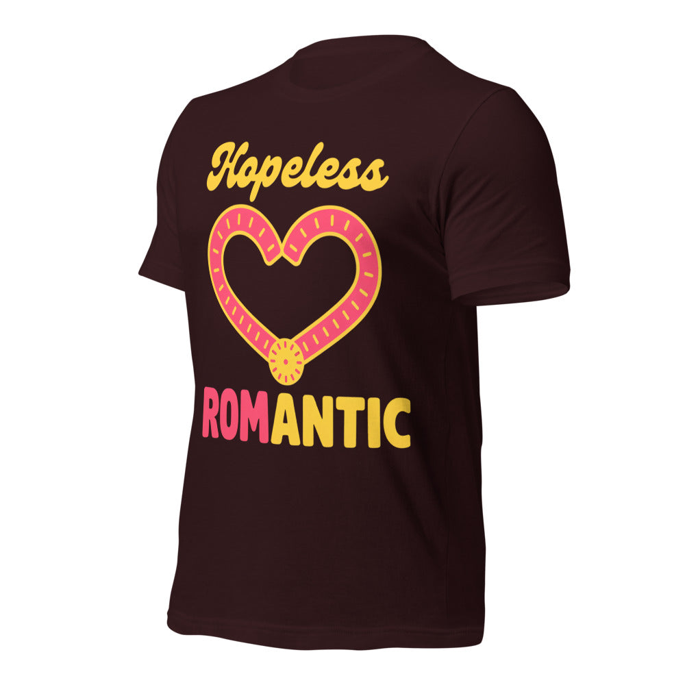 Hopeless ROMantic funny physical therapy tee — Oxblood Black, front-right