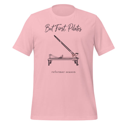But First Pilates reformer line-art tee — Pink, front