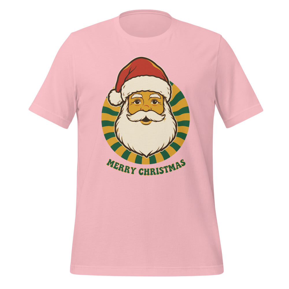 Groovy Santa retro Christmas tee — Pink, front