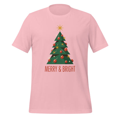 Atomic mid-century retro Christmas tree tee — Pink, front