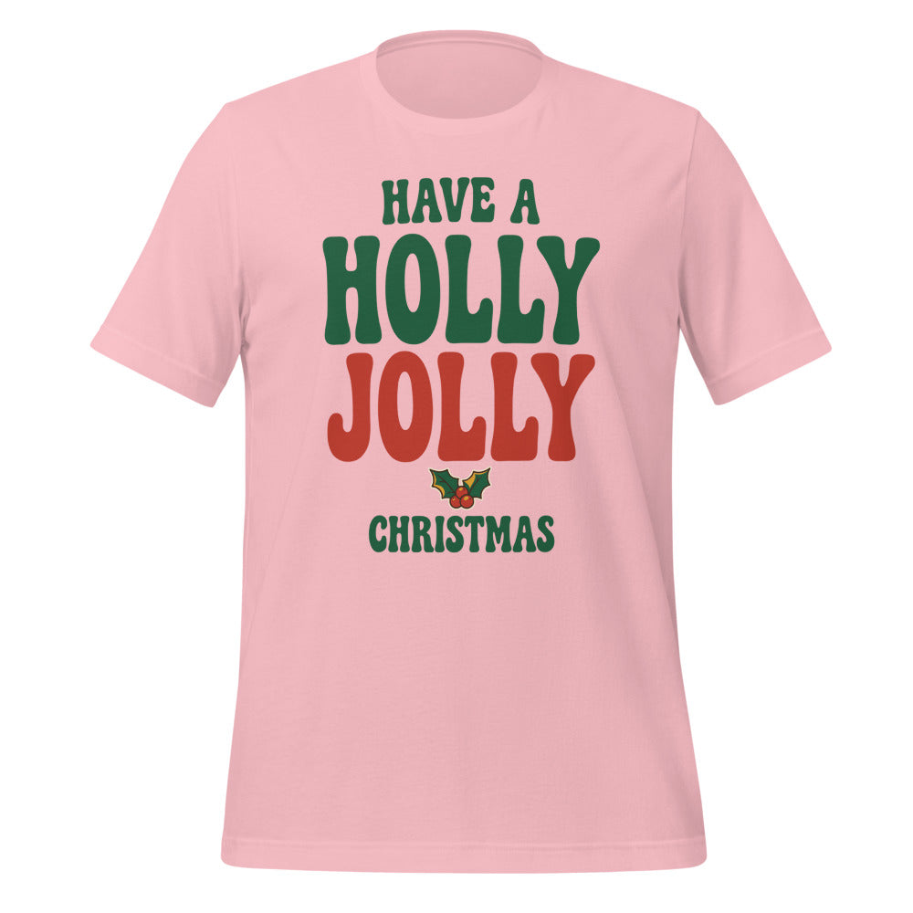 Groovy Holly Jolly retro Christmas tee — Pink, front