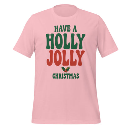 Groovy Holly Jolly retro Christmas tee — Pink, front
