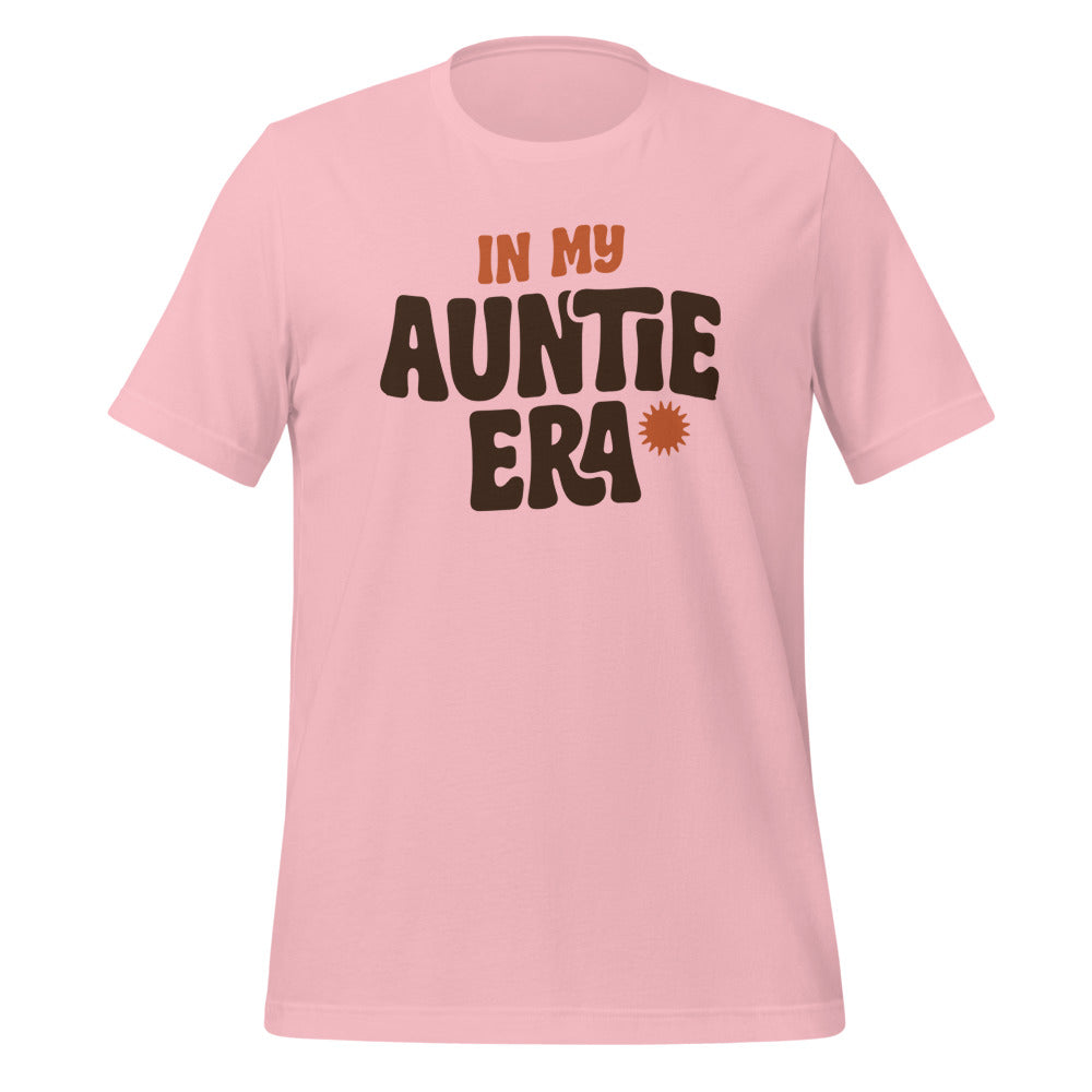 In My Auntie Era retro groovy aunt tee — Pink, front