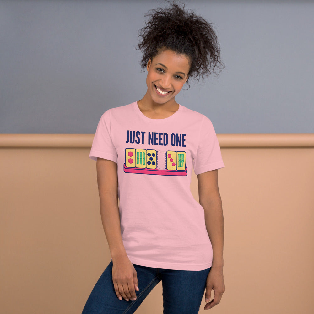 Just Need One funny mahjong tee — Pink, on model
