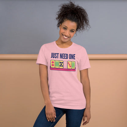 Just Need One funny mahjong tee — Pink, on model