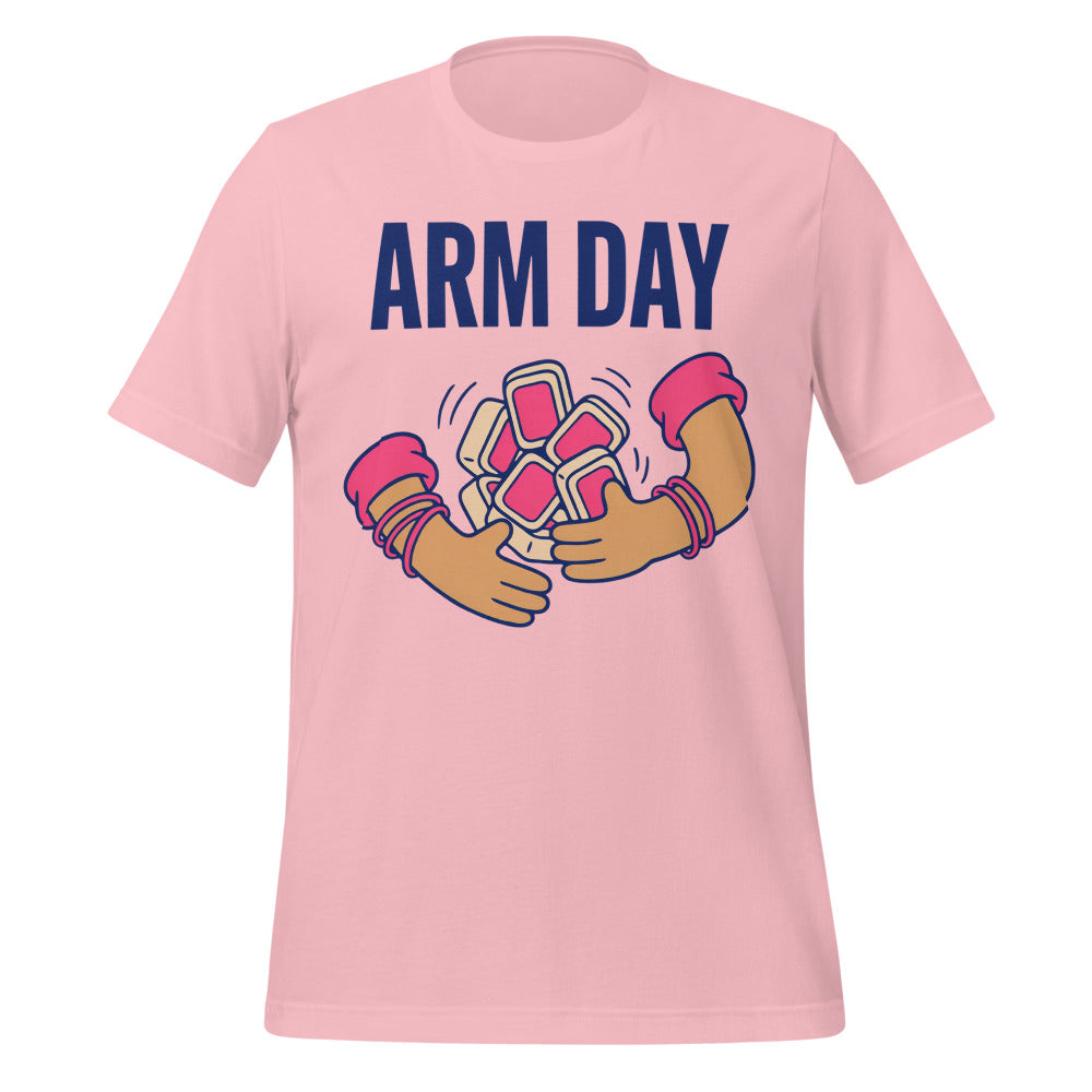 Arm Day funny mahjong tee — Pink, front