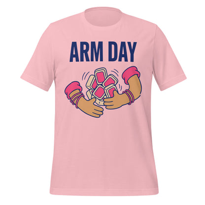 Arm Day funny mahjong tee — Pink, front
