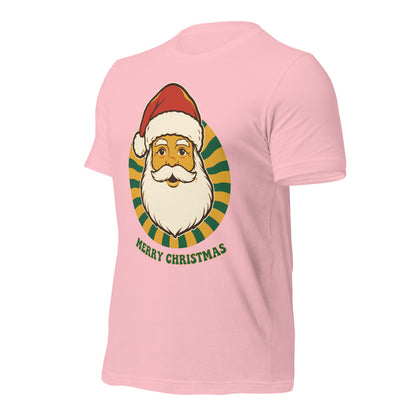 Groovy Santa retro Christmas tee — Pink, front-right