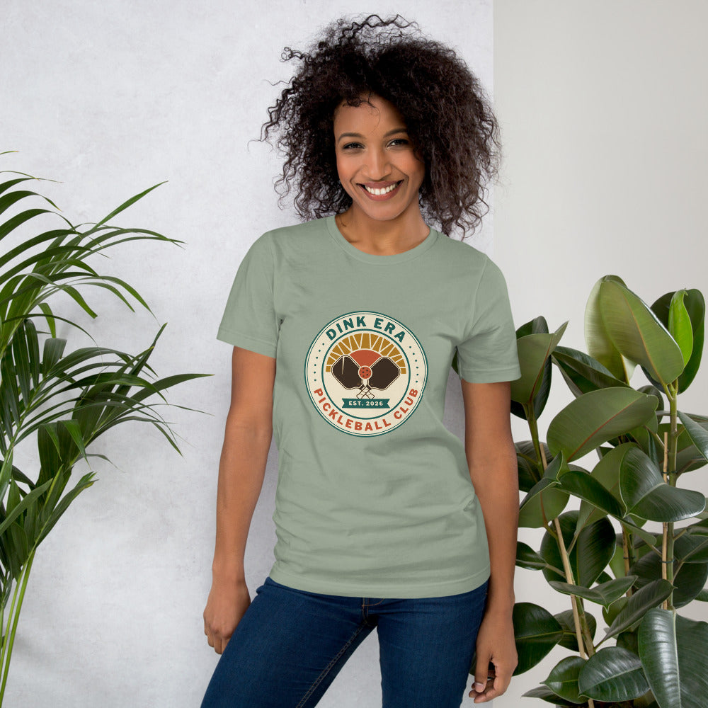 Dink Era Pickleball Club tee — Sage, on model