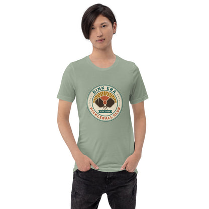 Dink Era Pickleball Club tee — Sage, on model