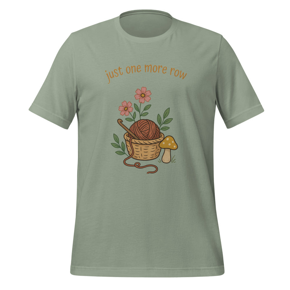 Just One More Row crochet cottagecore tee — Sage, front