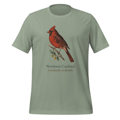 Northern Cardinal vintage field-guide tee — Sage, front