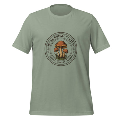 Mushroom Foraging Mycological Society vintage botanical tee — Sage, front