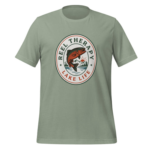 Reel Therapy Shirt, Lake Life Fishing Tee, Retro Trout Badge — Vintage Angler Gift