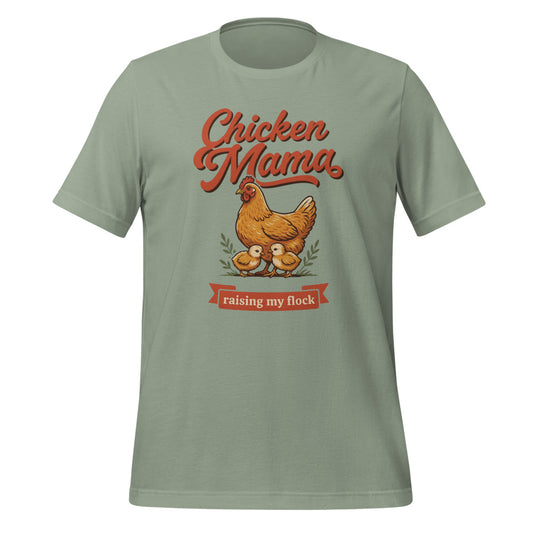 Chicken Mama raising my flock chicken keeper tee — Sage, front