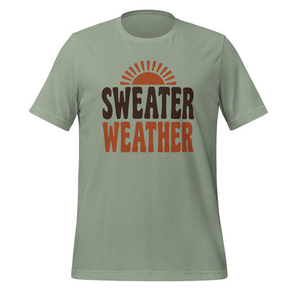 Sweater Weather retro 70s fall t-shirt — Sage, front