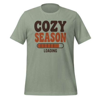 Cozy Season Loading retro 70s fall t-shirt — Sage, front